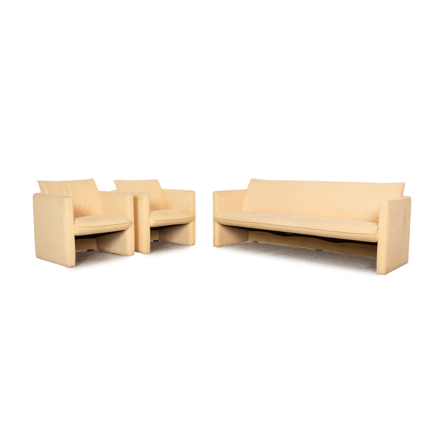 Leolux fabric sofa set beige three-seater 2x armchair couch