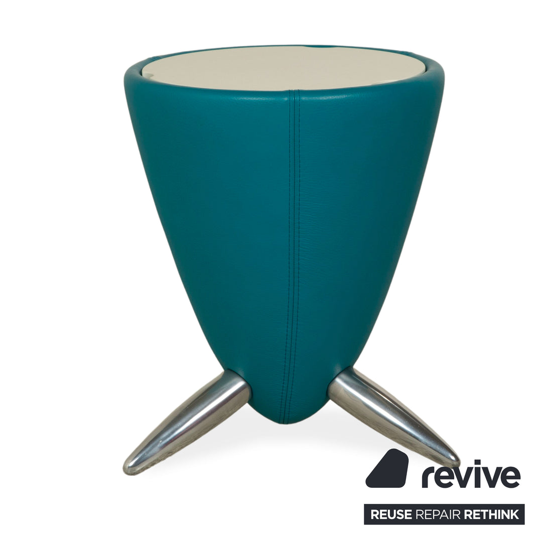 Leolux TamTam Bongo Leather Stool Blue Petrol Storage Space Age