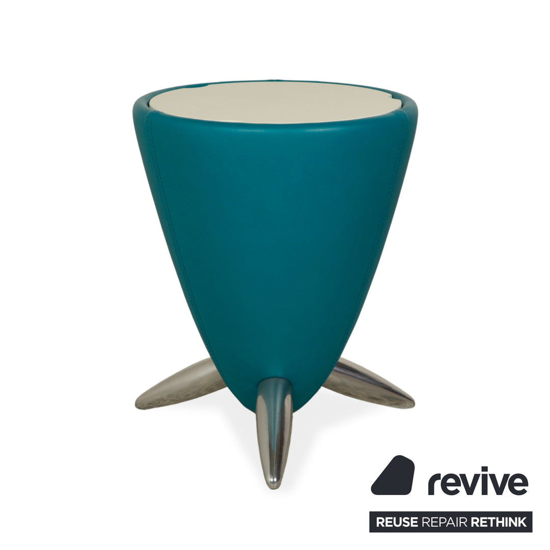 Leolux TamTam Bongo Leather Stool Blue Petrol Storage Space Age