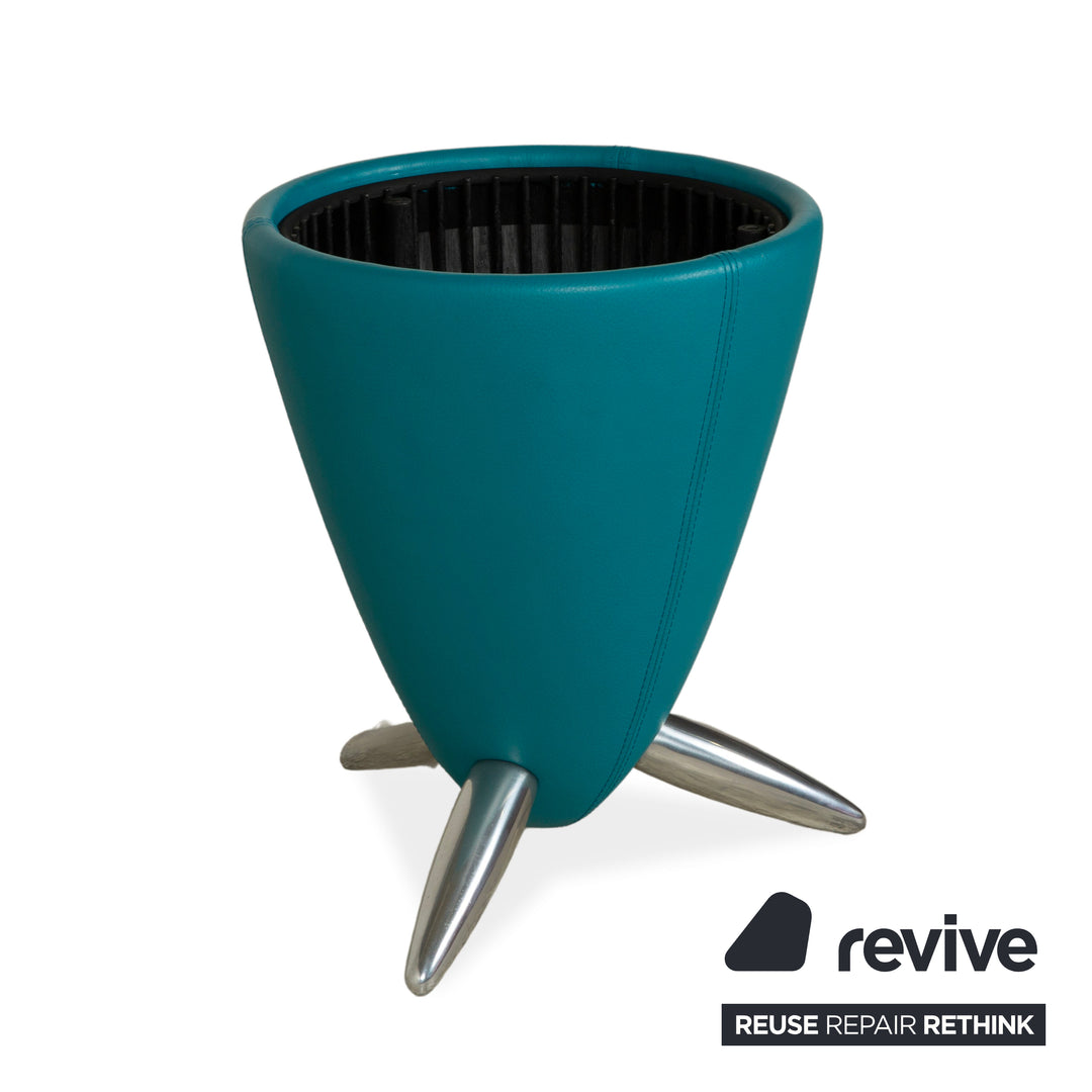 Leolux TamTam Bongo Leather Stool Blue Petrol Storage Space Age