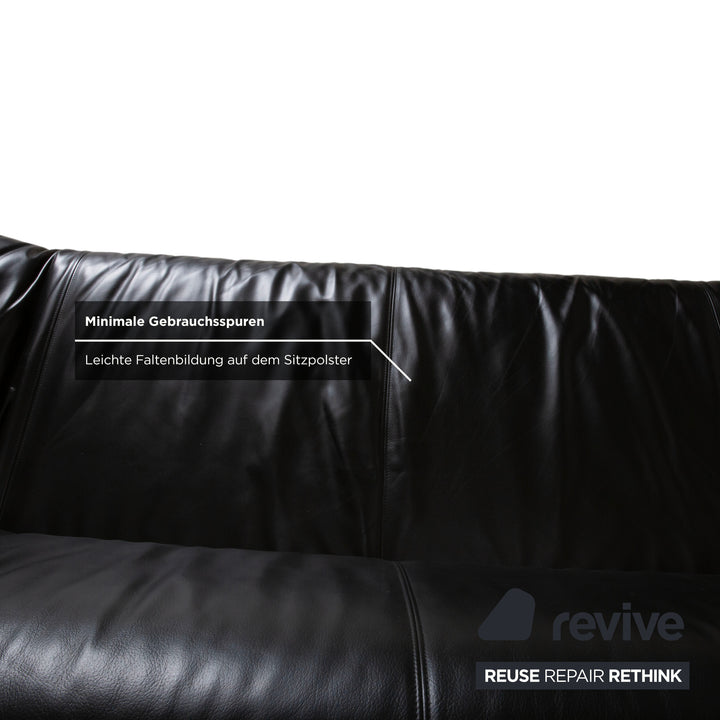 Leolux Tango Leder Dreisitzer Schwarz manuelle Funktion Sofa Couch