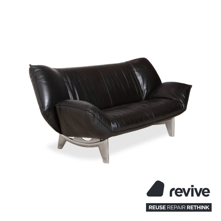 Leolux Tango Leder Dreisitzer Schwarz manuelle Funktion Sofa Couch