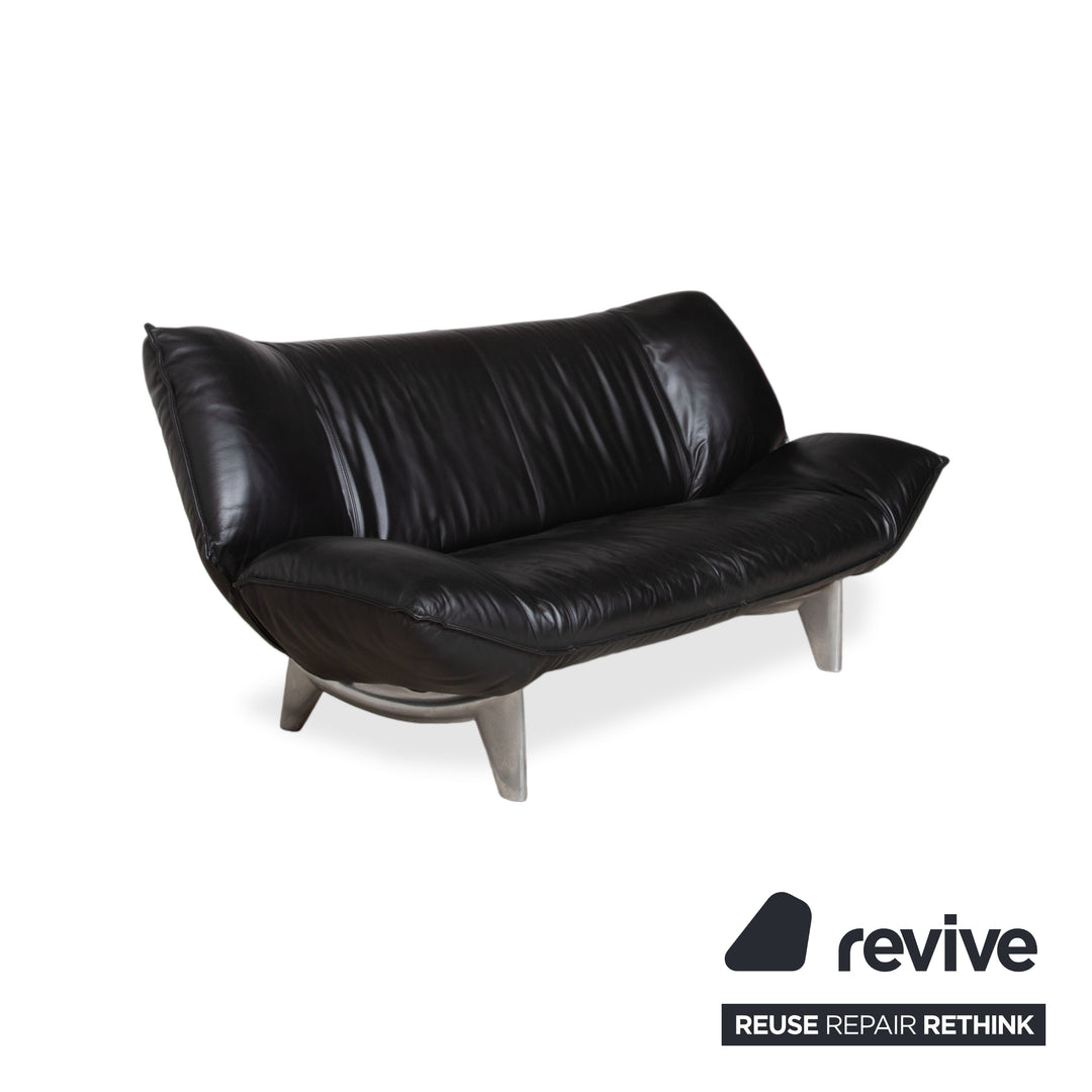 Leolux Tango Leder Dreisitzer Schwarz manuelle Funktion Sofa Couch
