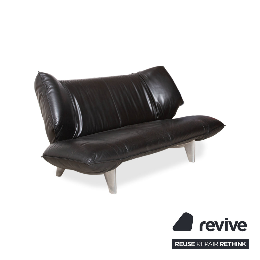 Leolux Tango Leder Dreisitzer Schwarz manuelle Funktion Sofa Couch