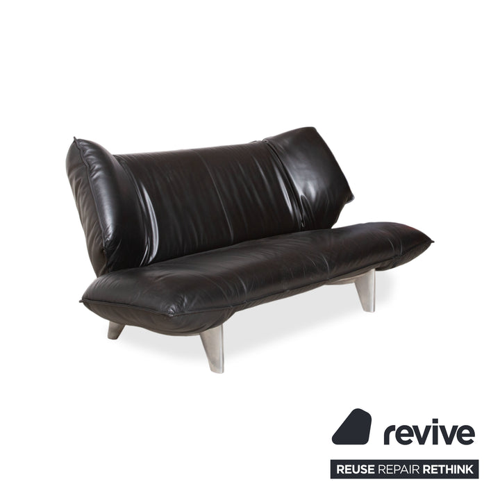 Leolux Tango Leder Dreisitzer Schwarz manuelle Funktion Sofa Couch
