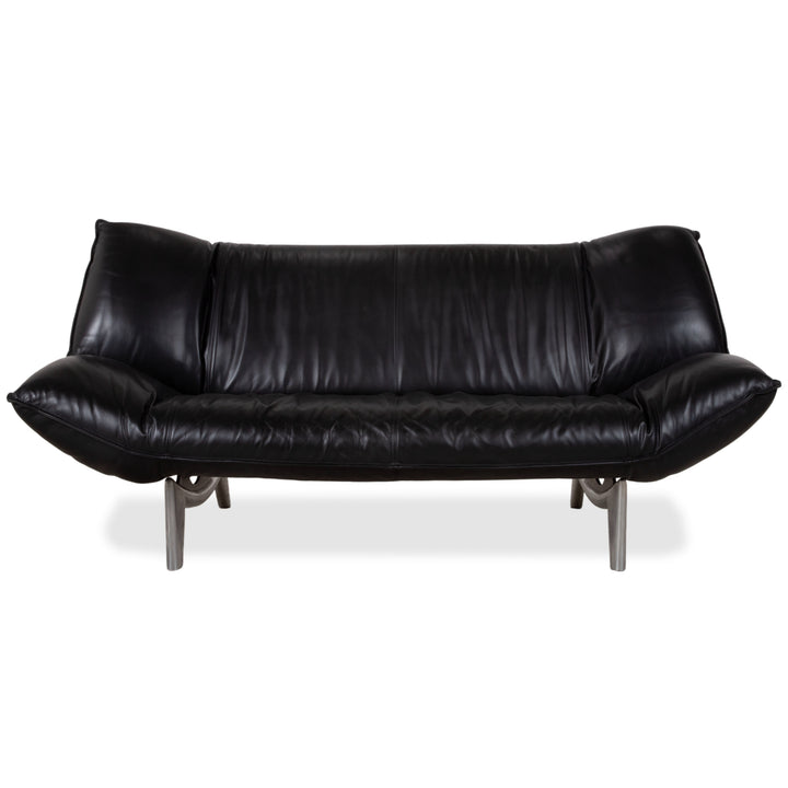 Leolux Tango Leder Dreisitzer Schwarz manuelle Funktion Sofa Couch