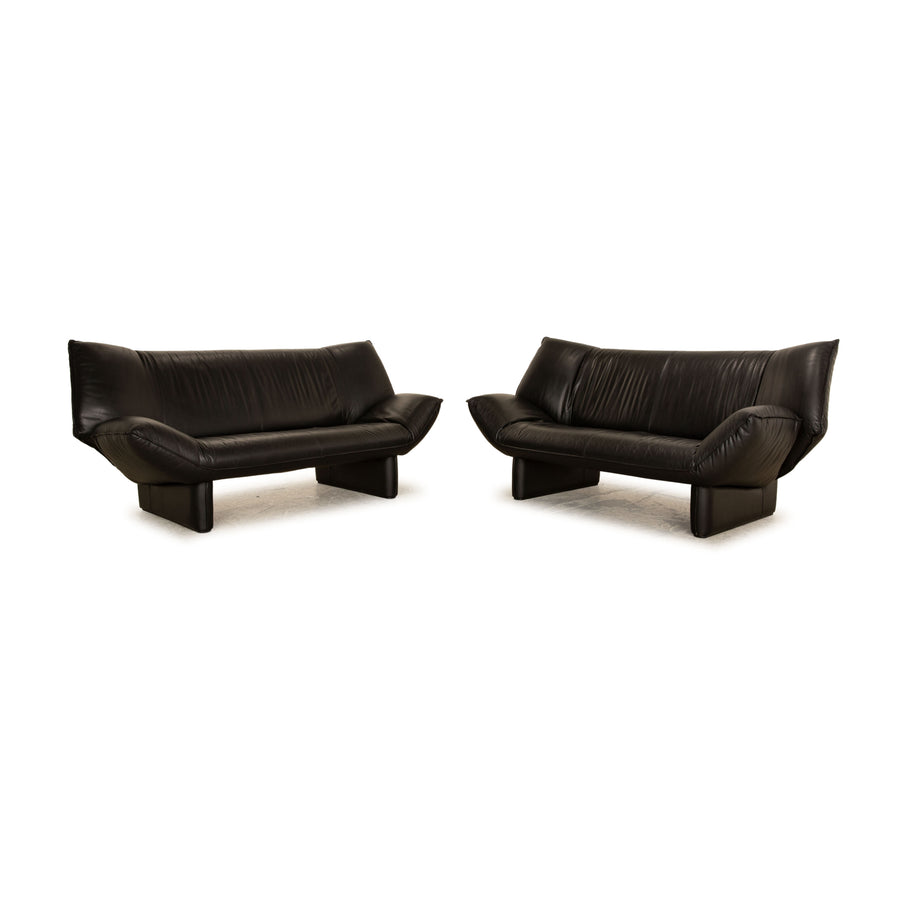 Leolux Tango Leder Sofa Garnitur Schwarz manuelle Funktion 2x Zweisitzer Couch