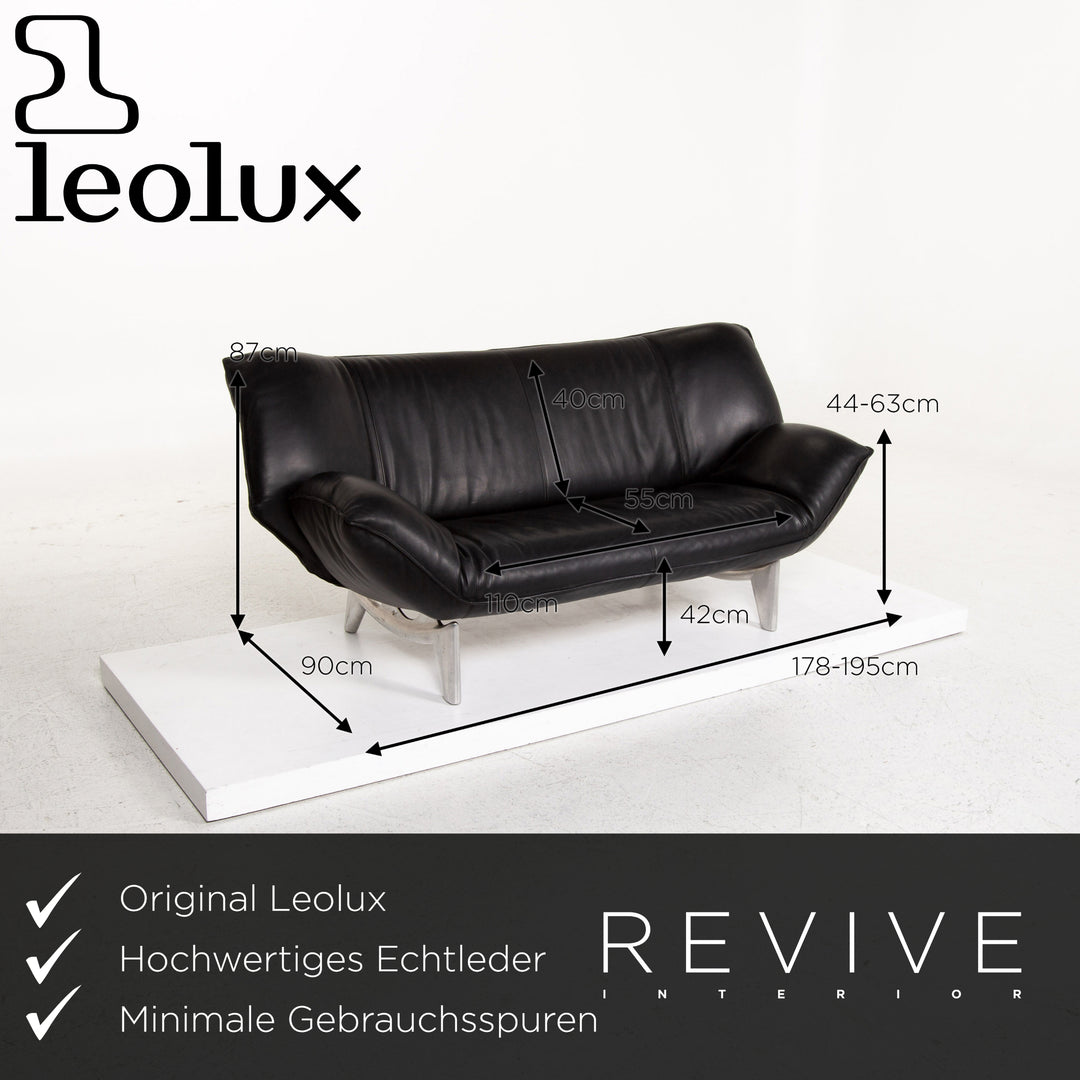 Leolux Tango Leather Sofa Black Two Seater Couch #13426