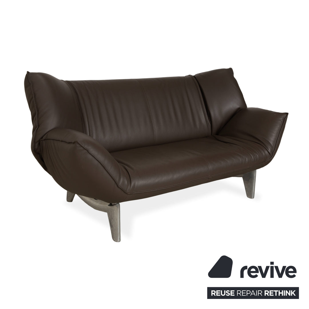 Leolux Tango Leder Zweisitzer Braun Taupe Grau Sofa Couch manuelle Funktion
