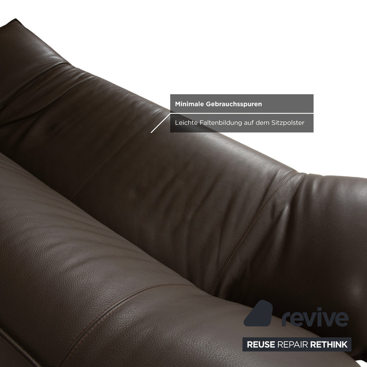 Leolux Tango Leder Zweisitzer Braun Taupe Grau Sofa Couch manuelle Funktion