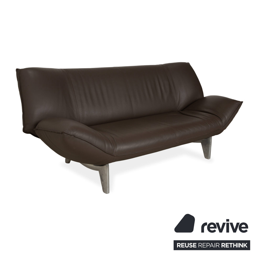 Leolux Tango Leder Zweisitzer Braun Taupe Grau Sofa Couch manuelle Funktion