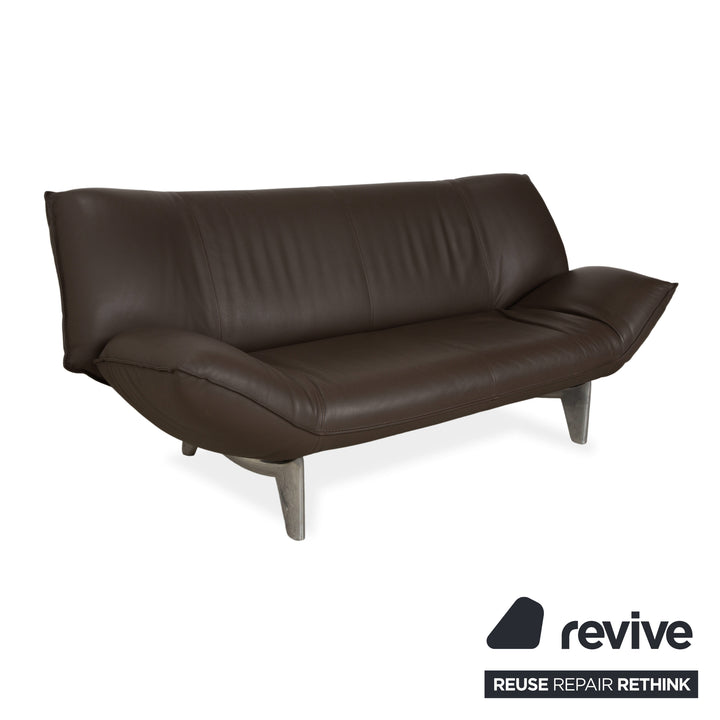 Leolux Tango Leder Zweisitzer Braun Taupe Grau Sofa Couch manuelle Funktion