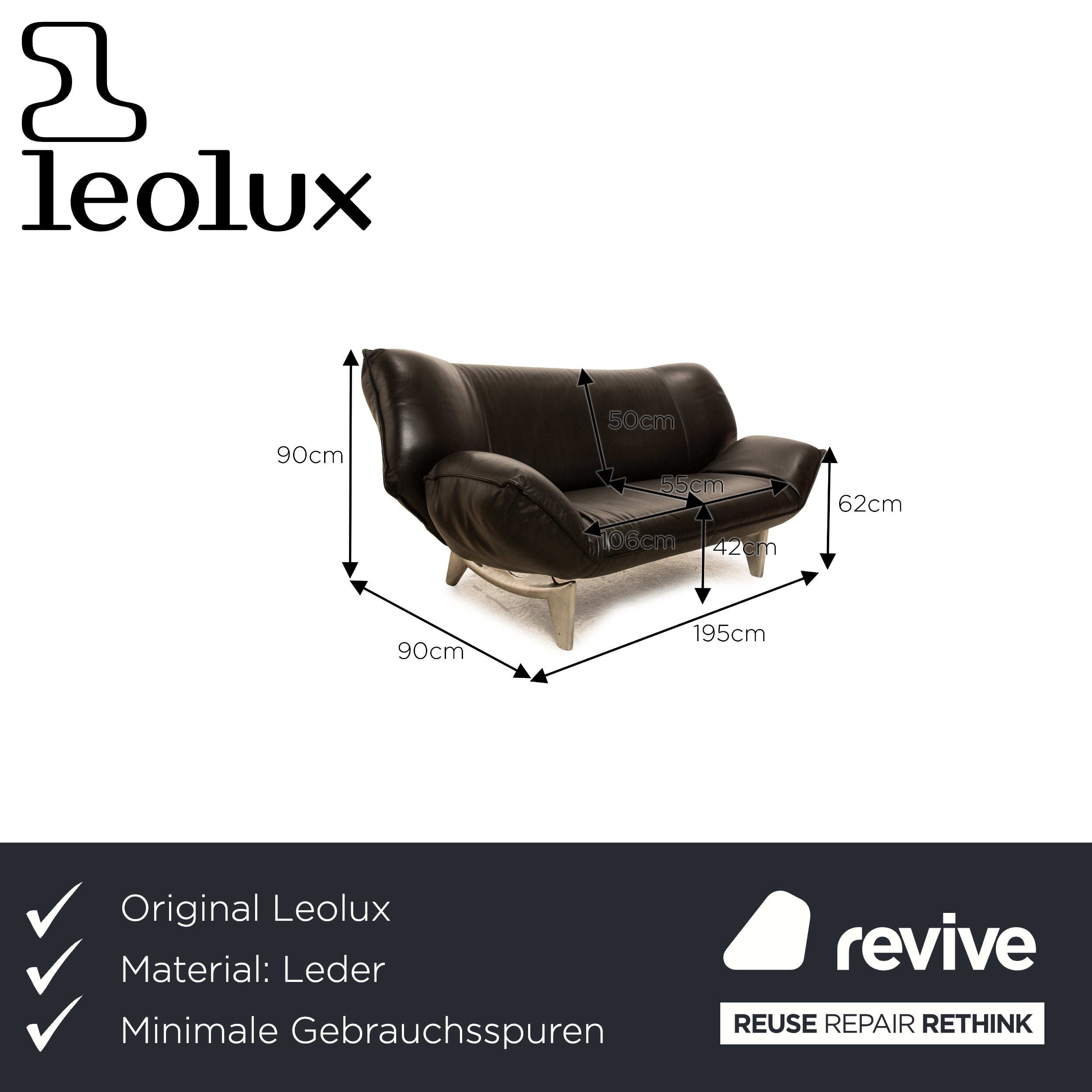 Leolux Tango Leder Zweisitzer Schwarz manuelle Funktion Sofa Couch