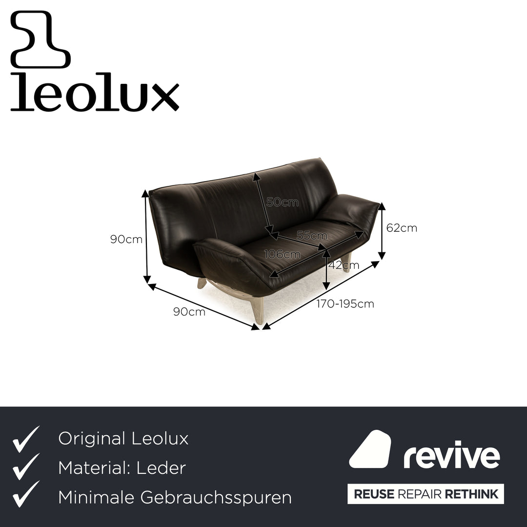 Leolux Tango Leather Two Seater Black Manual Function Sofa Couch