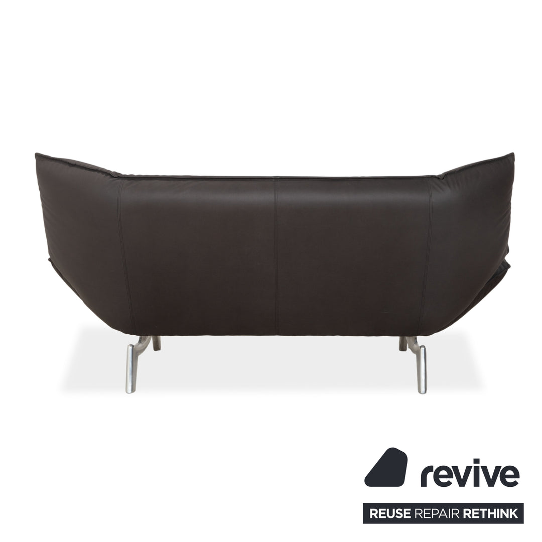 Leolux Tango veganes Leder Zweisitzer Dunkelgrau Anthrazit manuelle Funktion Sofa Couch Neubezug