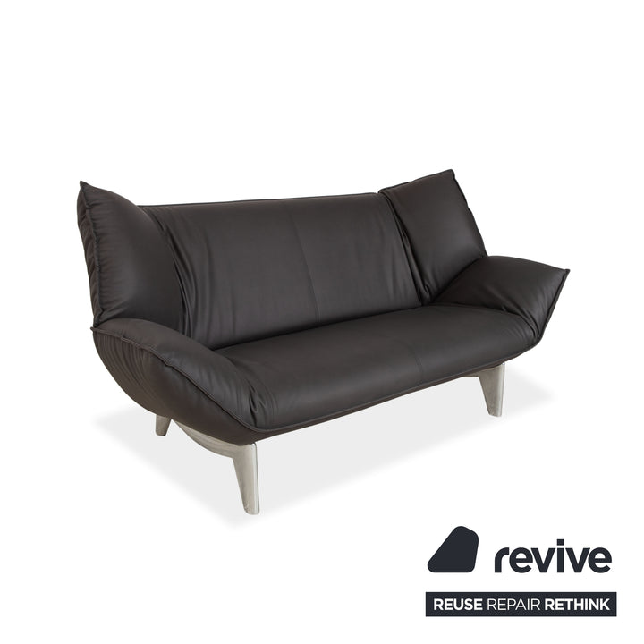 Leolux Tango veganes Leder Zweisitzer Dunkelgrau Anthrazit manuelle Funktion Sofa Couch Neubezug