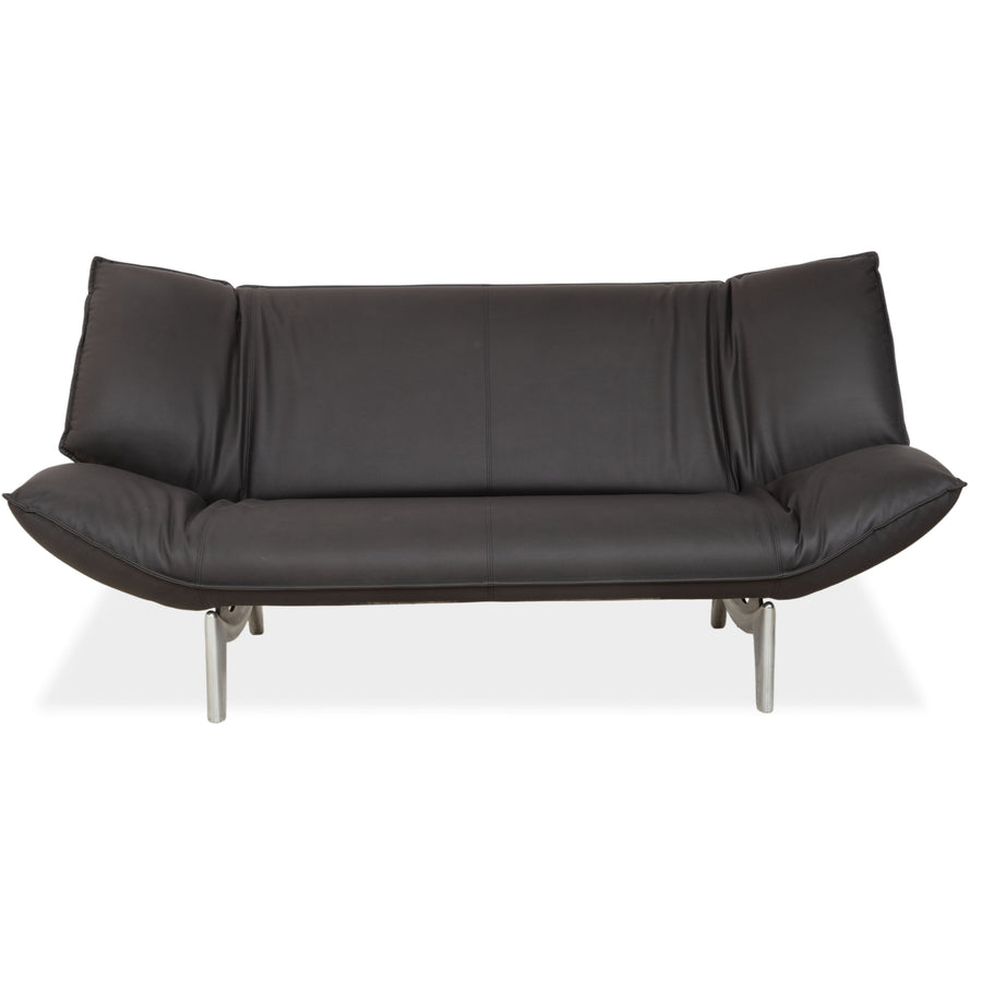 Leolux Tango veganes Leder Zweisitzer Dunkelgrau Anthrazit manuelle Funktion Sofa Couch Neubezug