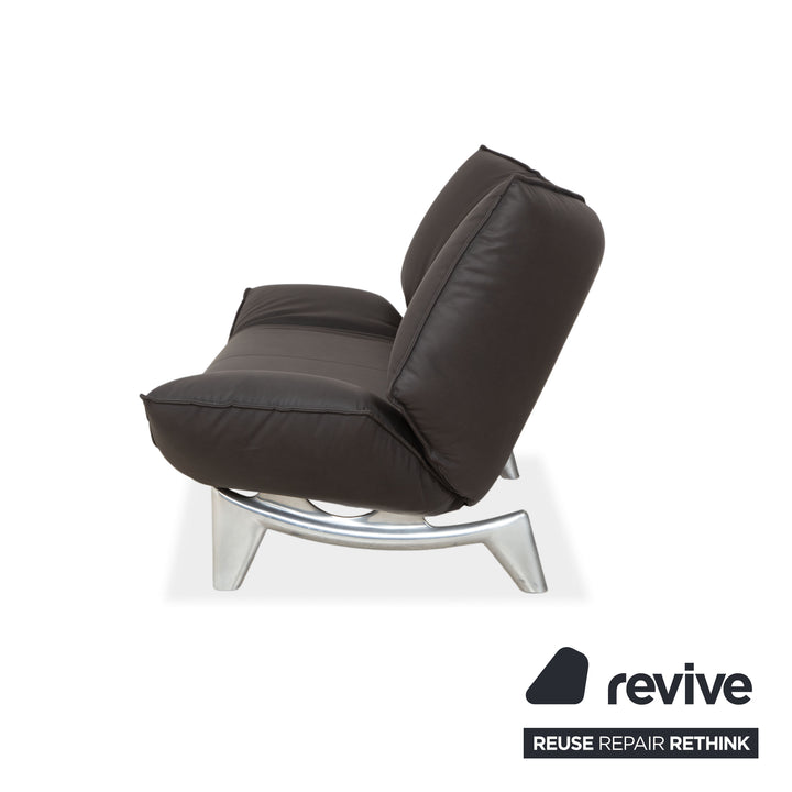 Leolux Tango veganes Leder Zweisitzer Dunkelgrau Anthrazit manuelle Funktion Sofa Couch Neubezug