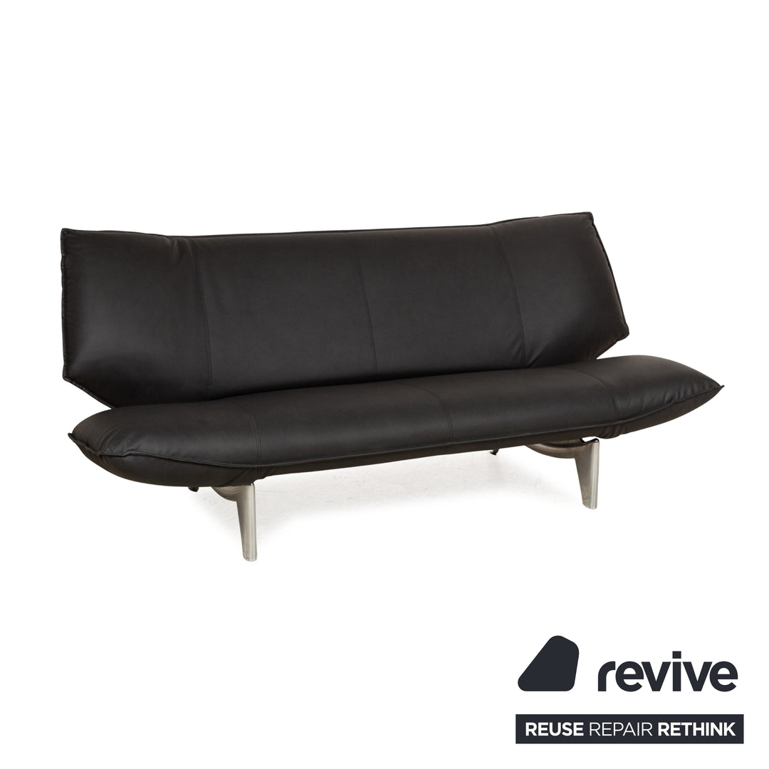 Leolux Tango cuir végétalien deux places noir fonction manuelle canapé retapissé