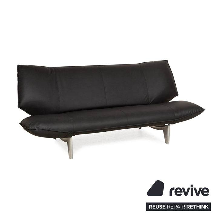 Leolux Tango cuir végétalien deux places noir fonction manuelle canapé retapissé