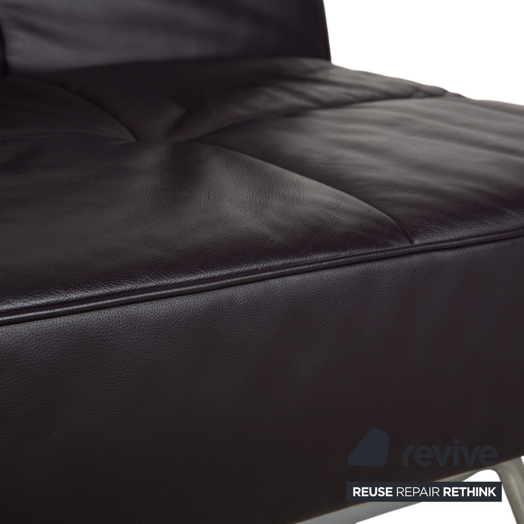 Ligne Roest Smala Leather Three-Seater Brown Purple Aubergine Manual Function Sofa Couch