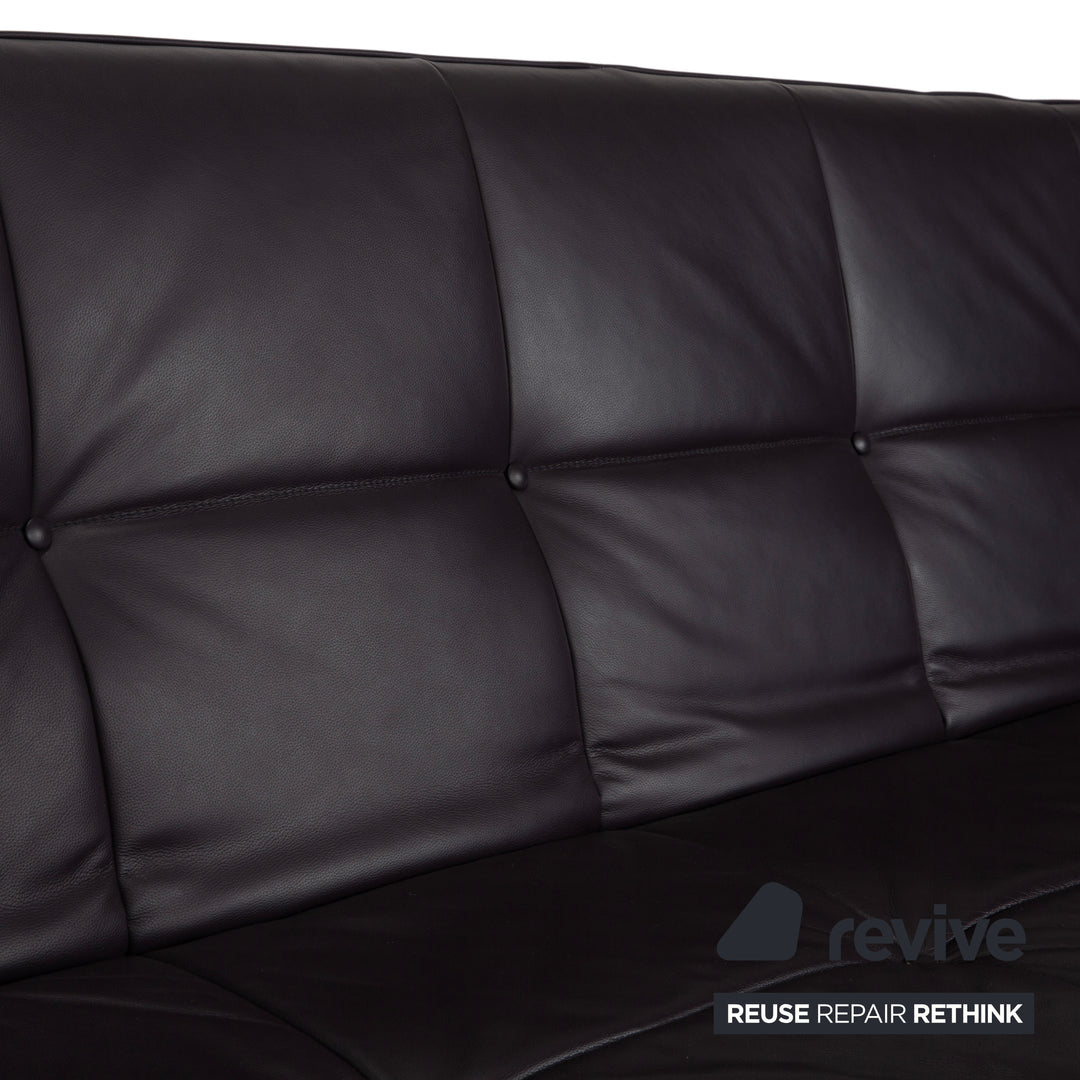 Ligne Roest Smala Leather Three-Seater Brown Purple Aubergine Manual Function Sofa Couch