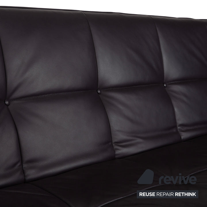 Ligne Roest Smala Leather Three-Seater Brown Purple Aubergine Manual Function Sofa Couch
