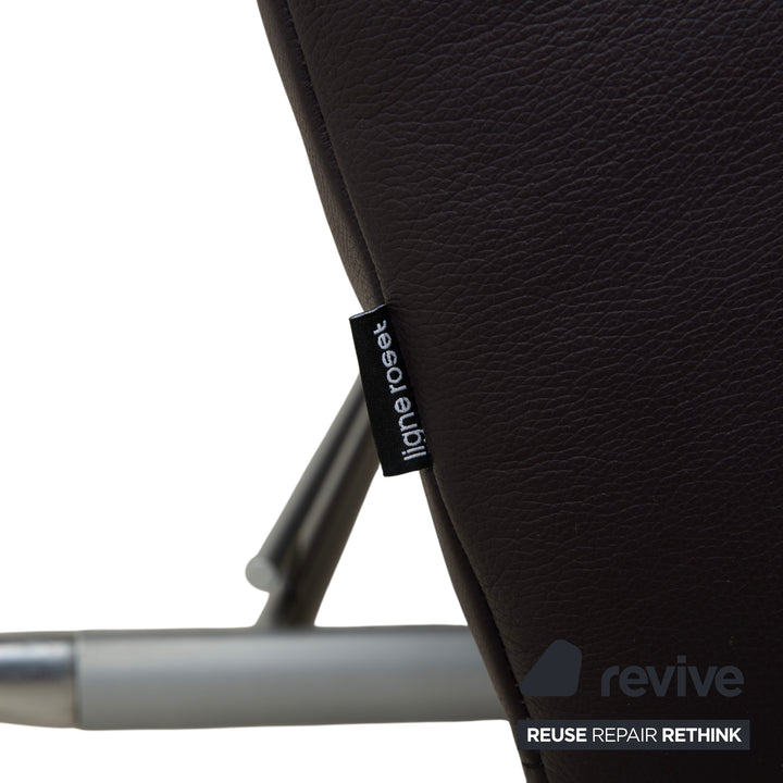 Ligne Roest Smala Leder Dreisitzer Braun Lila Aubergine manuelle Funktion Sofa Couch