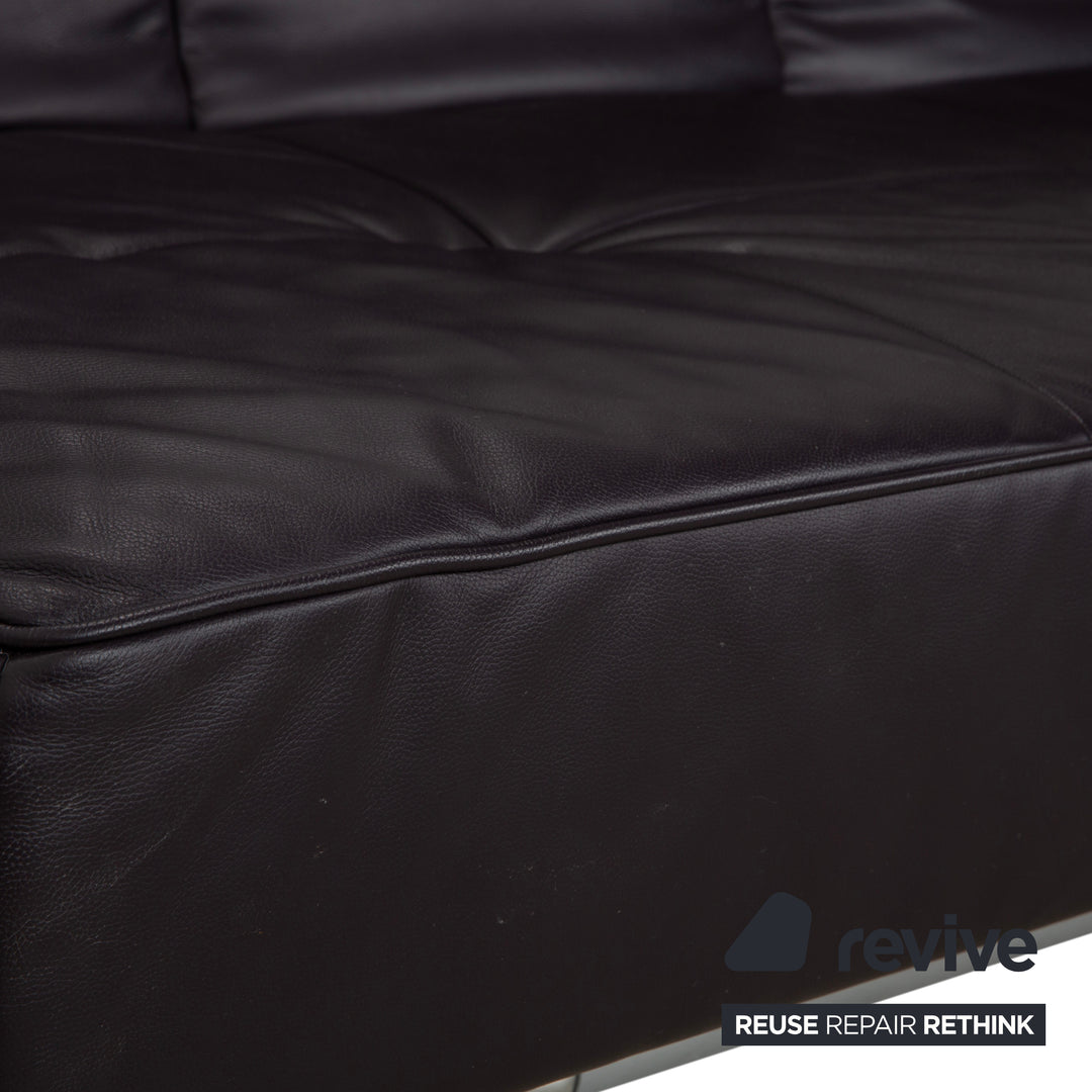 Ligne Roest Smala Leder Dreisitzer Braun Lila Aubergine manuelle Funktion Sofa Couch