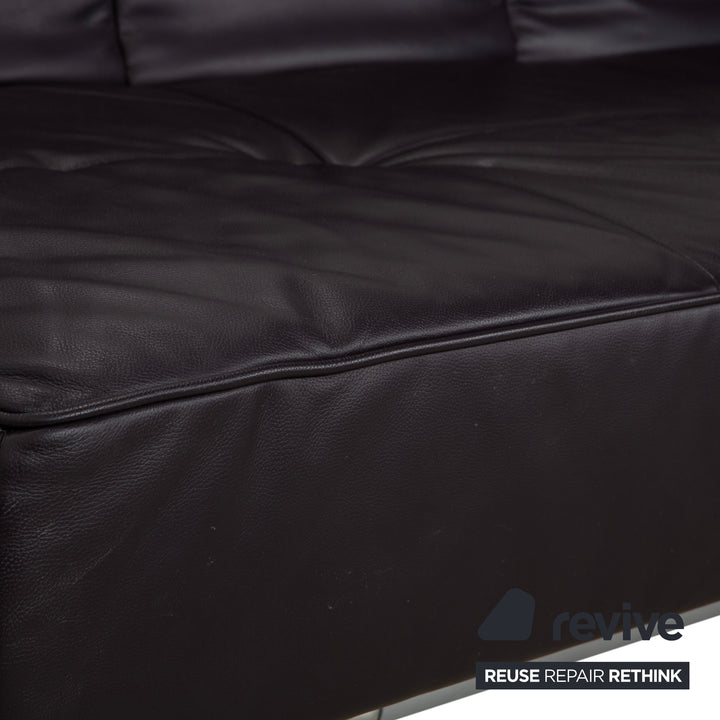 Ligne Roest Smala Leather Three-Seater Brown Purple Aubergine Manual Function Sofa Couch
