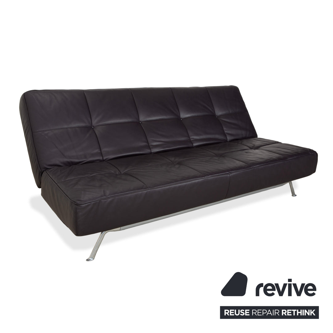 Ligne Roest Smala Leder Dreisitzer Braun Lila Aubergine manuelle Funktion Sofa Couch