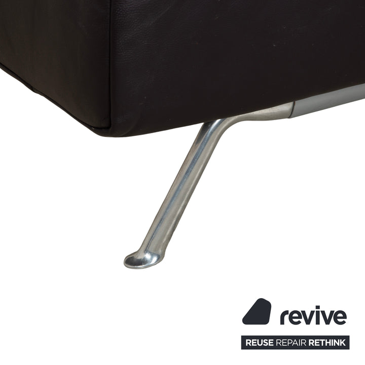 Ligne Roest Smala Leder Dreisitzer Braun Lila Aubergine manuelle Funktion Sofa Couch