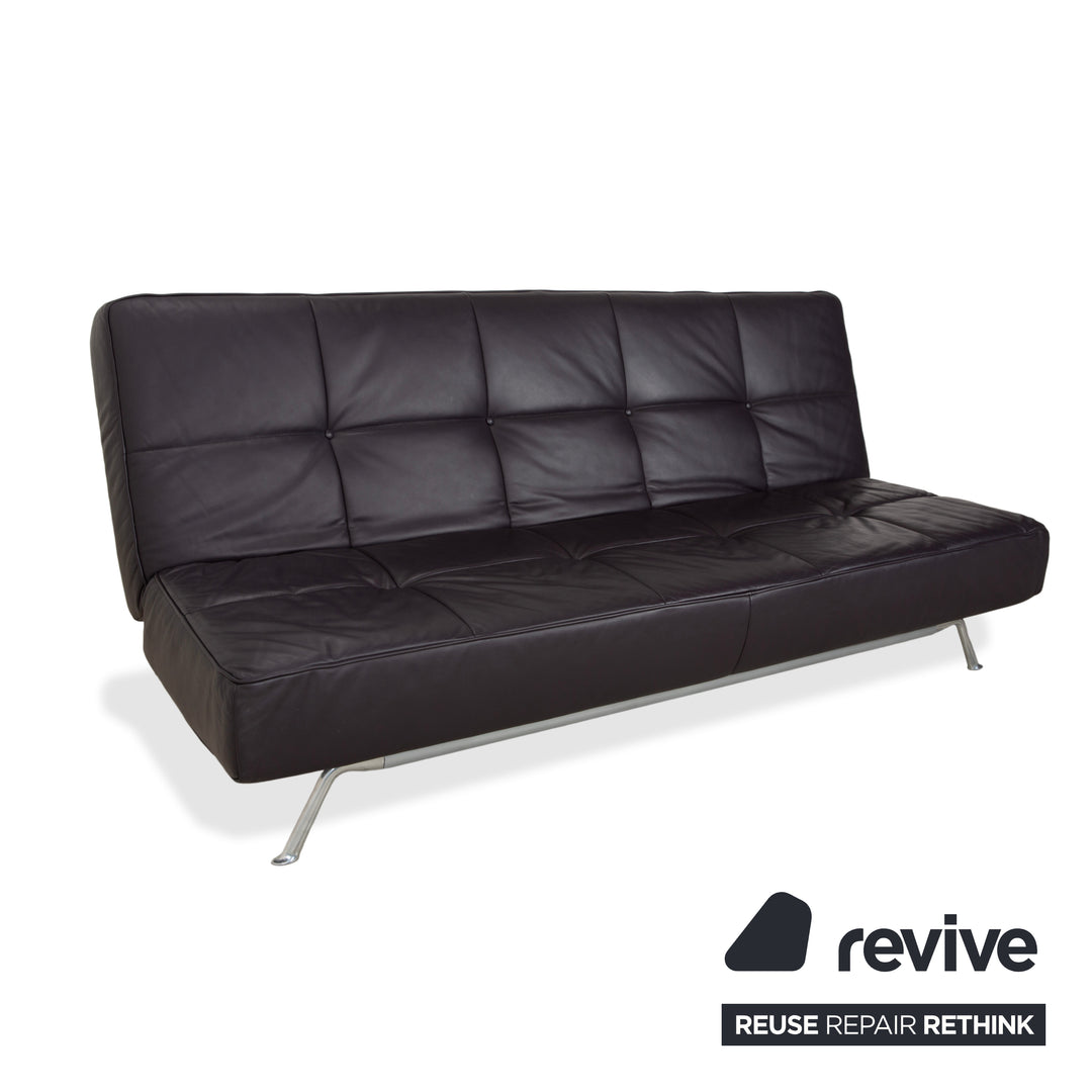 Ligne Roest Smala Leder Dreisitzer Braun Lila Aubergine manuelle Funktion Sofa Couch