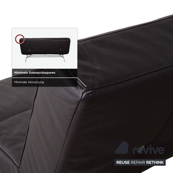 Ligne Roest Smala Leder Dreisitzer Braun Lila Aubergine manuelle Funktion Sofa Couch