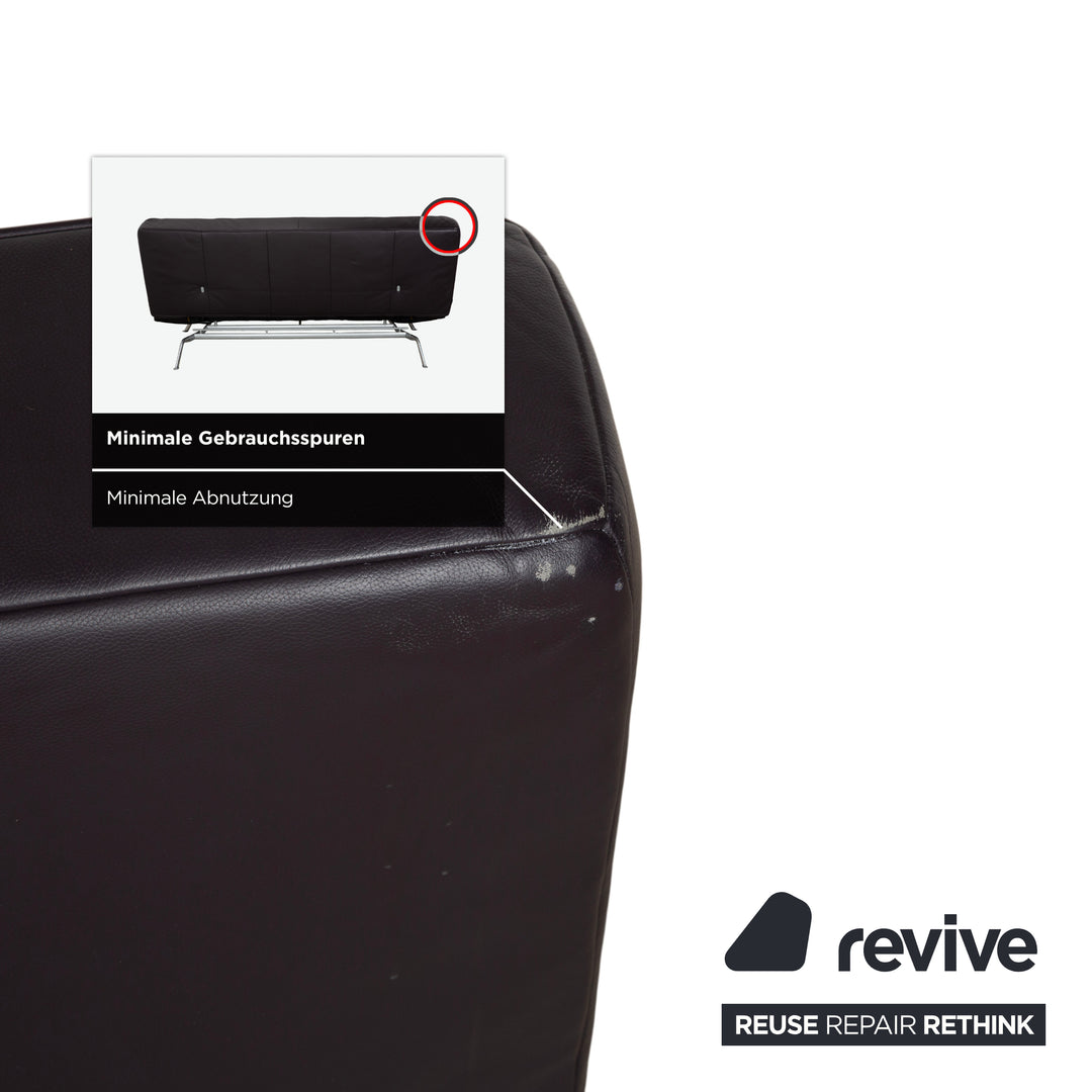 Canapé trois places Ligne Roest Smala en cuir marron, violet et aubergine, à réglage manuel