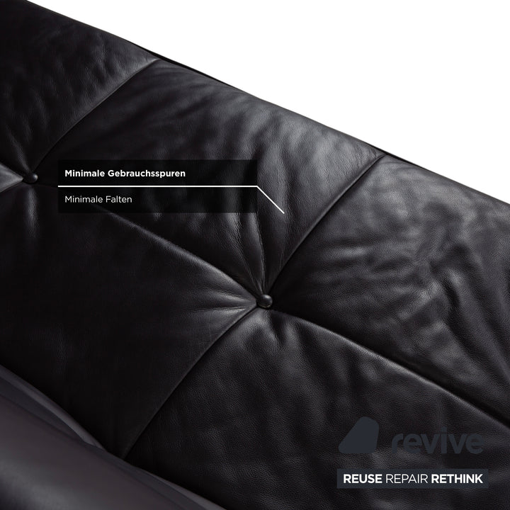 Ligne Roest Smala Leather Three-Seater Brown Purple Aubergine Manual Function Sofa Couch
