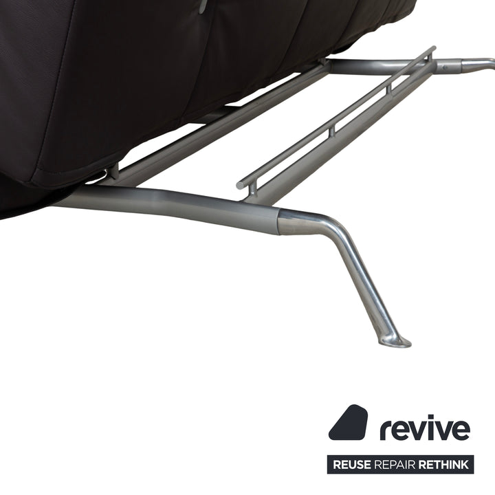 Ligne Roest Smala Leder Dreisitzer Braun Lila Aubergine manuelle Funktion Sofa Couch