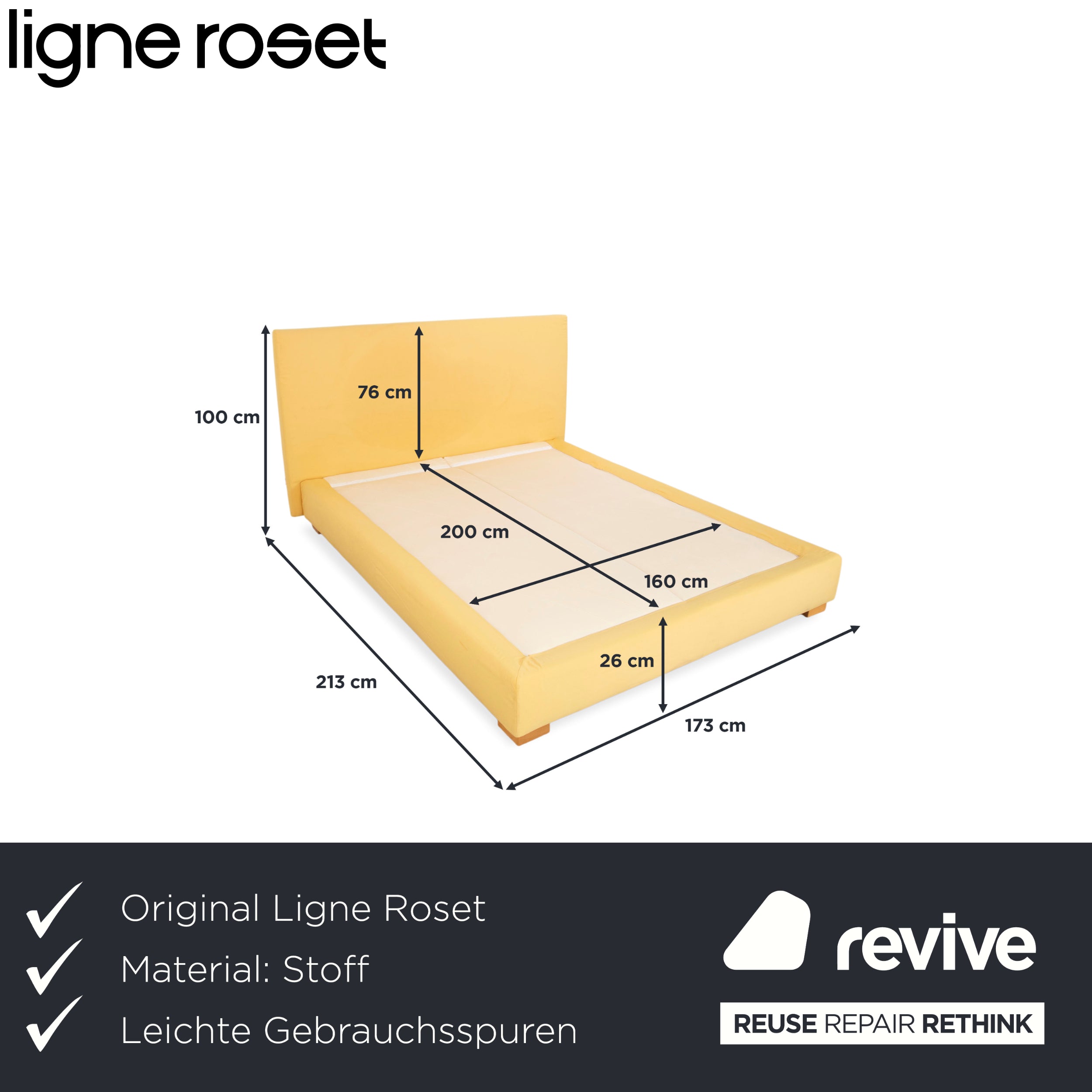Ligne Roset Anna Fabric Bed Cream Yellow