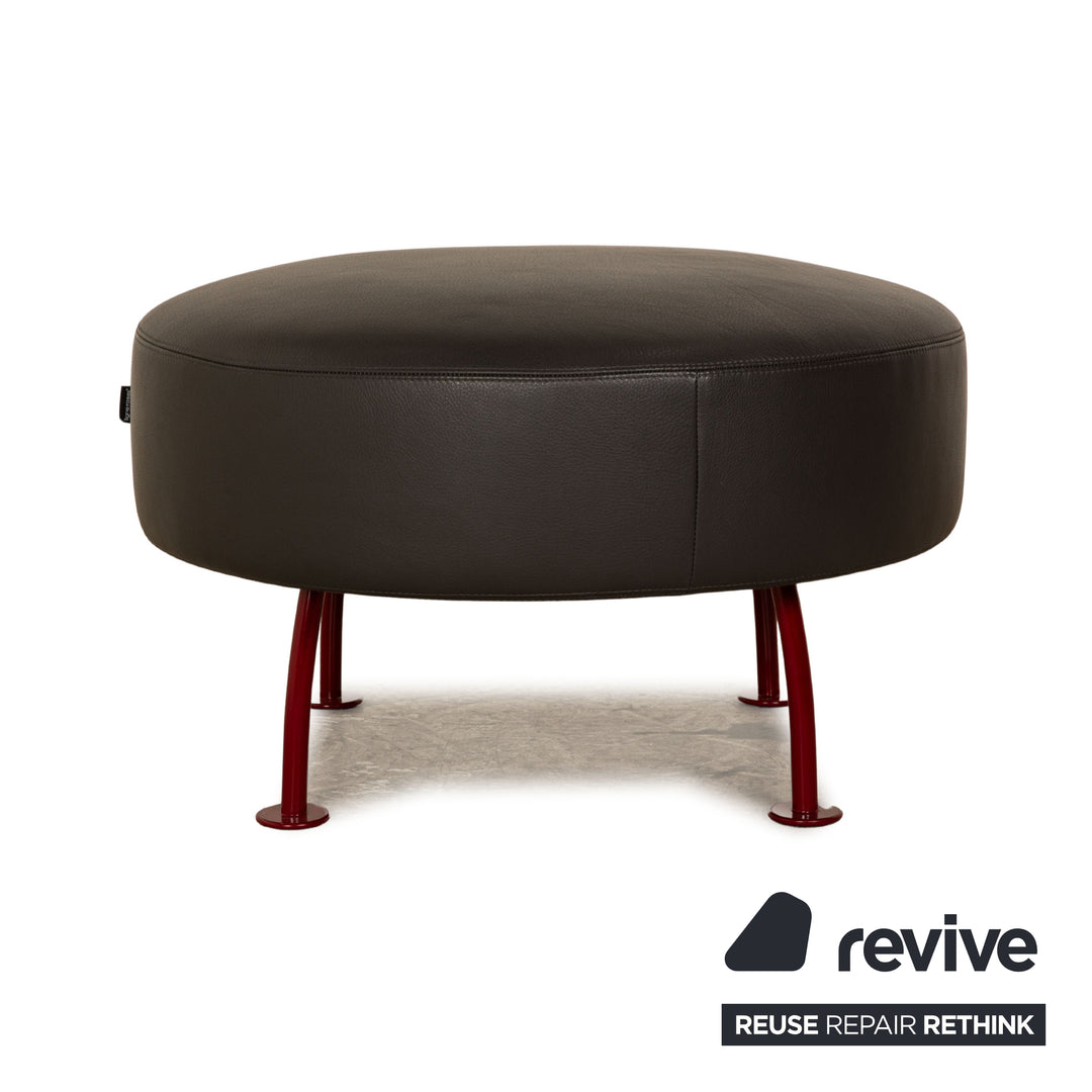 ligne roset Astair leather armchair set anthracite 2x armchair stool