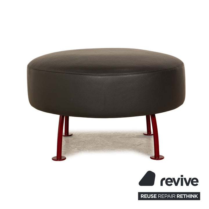 ligne roset Astair leather armchair set anthracite 2x armchair stool