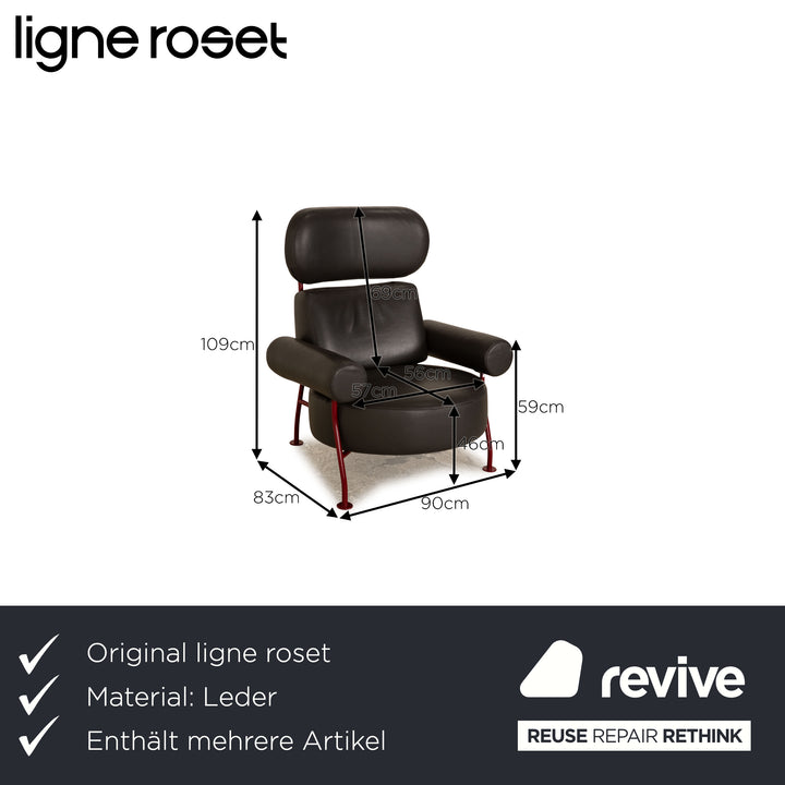 ligne roset Astair leather armchair set anthracite 2x armchair stool