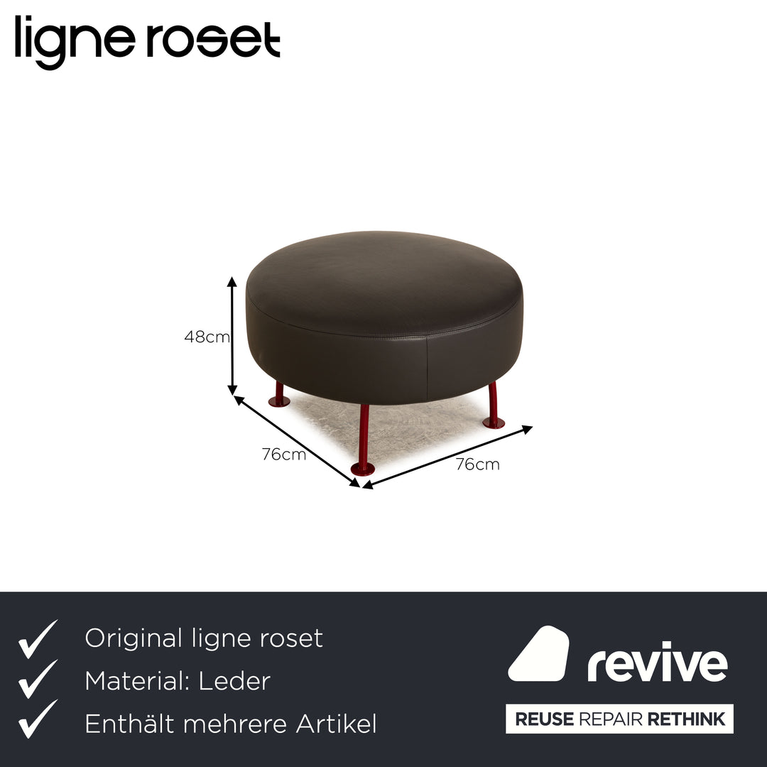 ligne roset Astair leather armchair set anthracite 2x armchair stool