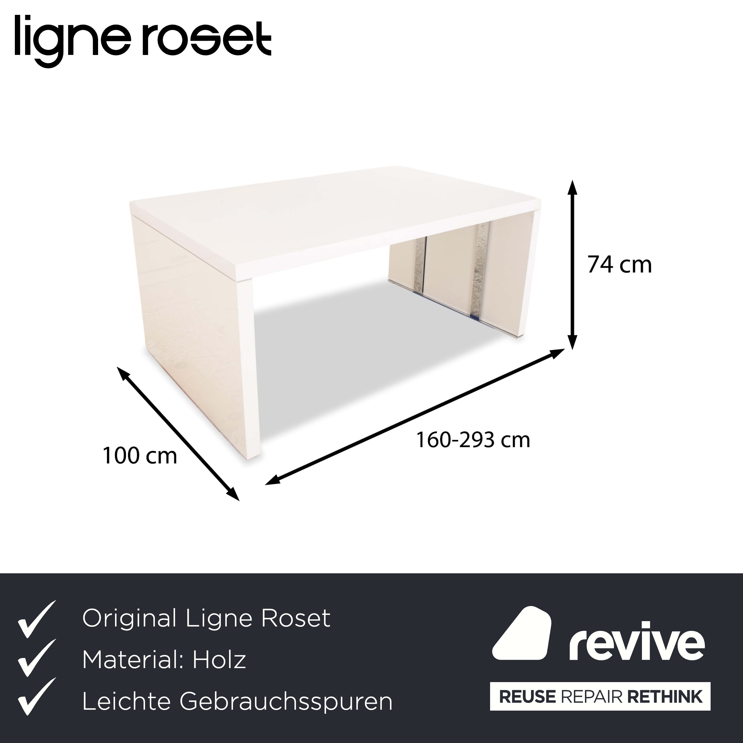 ligne roset Table à manger Cineline en bois blanc crème fonction extensible 160-293 x 100 cm