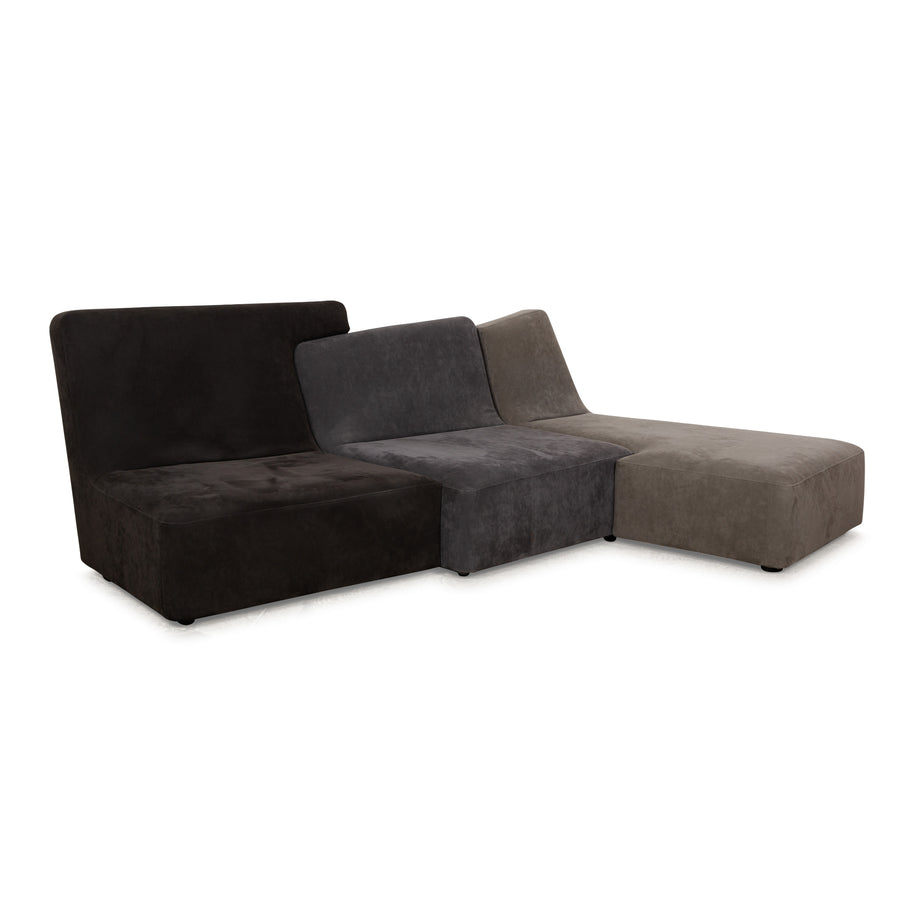 Ligne Roset Confluences Fabric Corner Sofa Grey Grey-Blue BlackSofa Couch