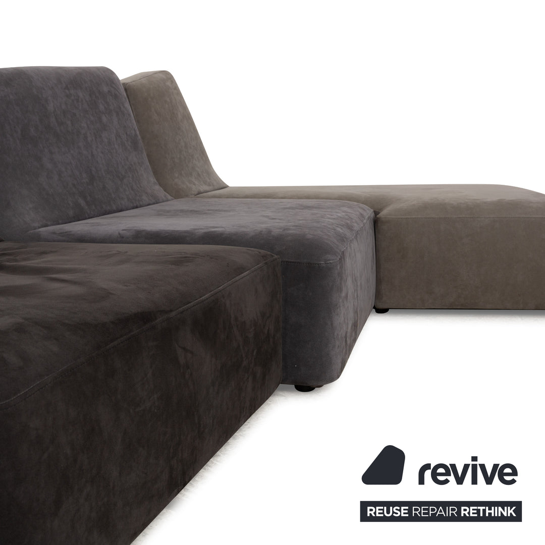 Ligne Roset Confluences Fabric Corner Sofa Grey Grey-Blue BlackSofa Couch