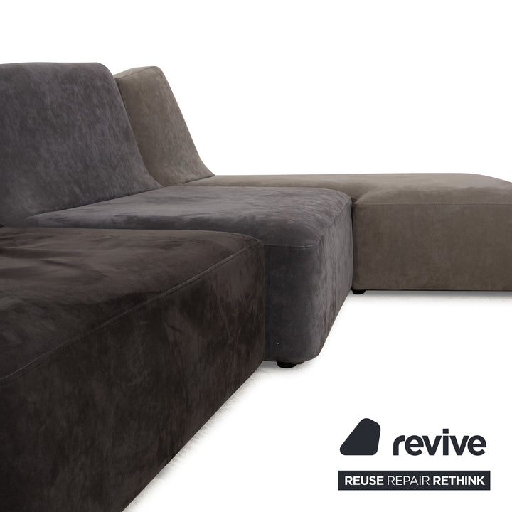 Ligne Roset Confluences Fabric Corner Sofa Grey Grey-Blue BlackSofa Couch