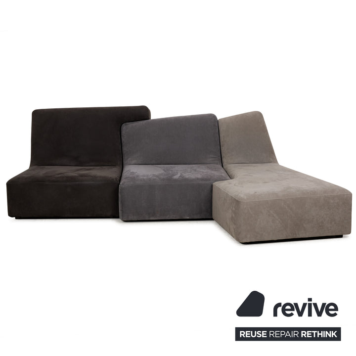 Ligne Roset Confluences Fabric Corner Sofa Grey Grey-Blue BlackSofa Couch