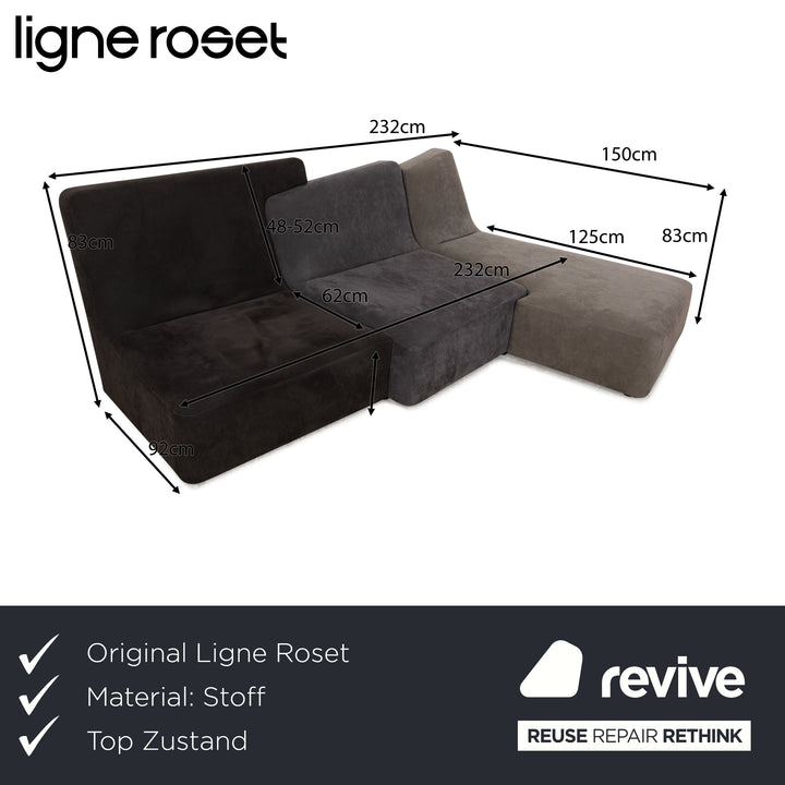 Ligne Roset Confluences Fabric Corner Sofa Grey Grey-Blue BlackSofa Couch