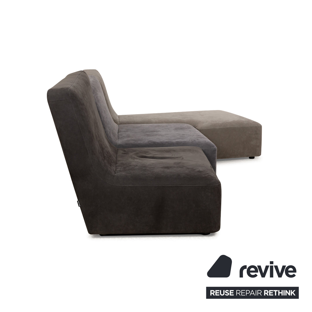 Ligne Roset Confluences Fabric Corner Sofa Grey Grey-Blue BlackSofa Couch