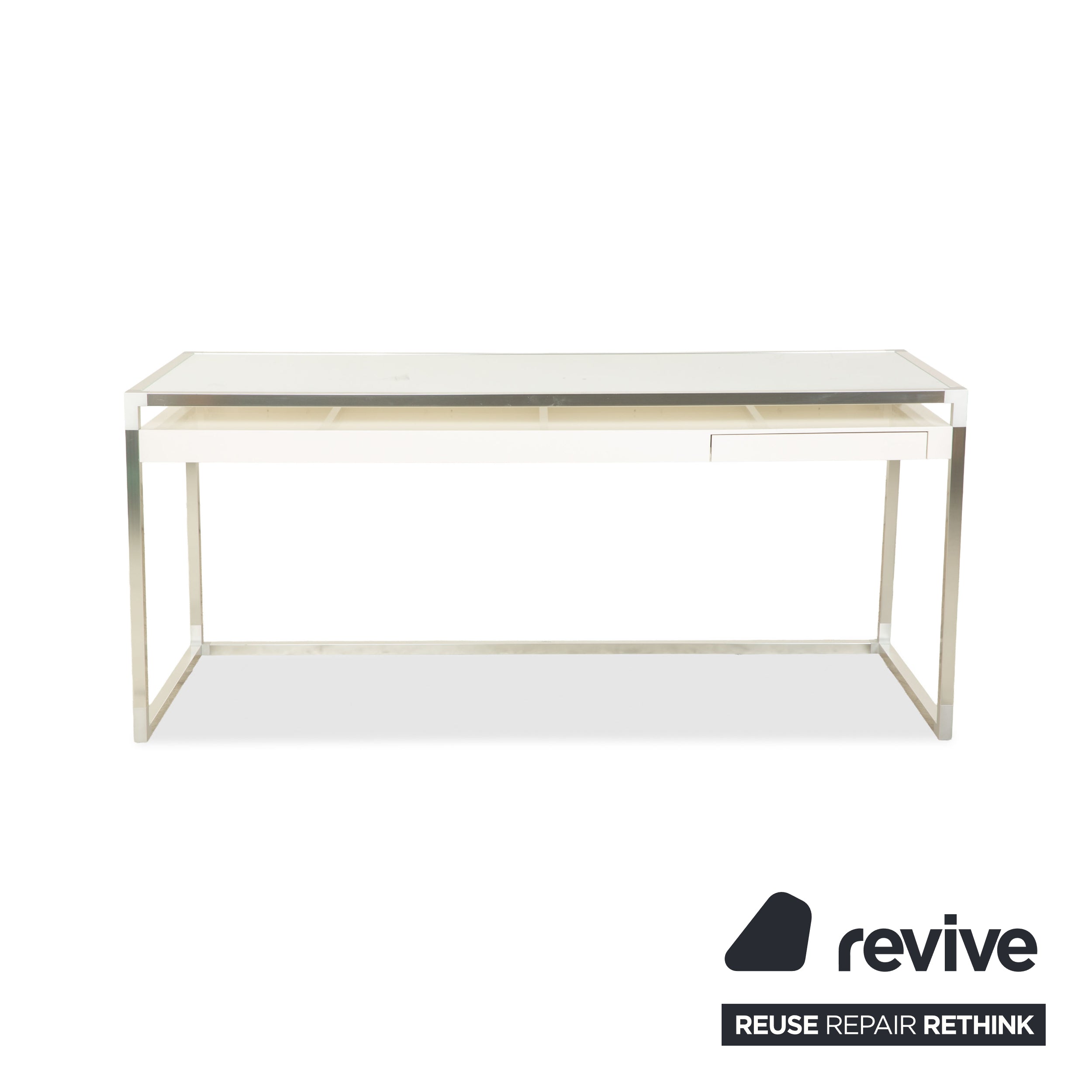 Bureau Ligne Roset Contour en verre blanc avec tiroir pour bureau à domicile